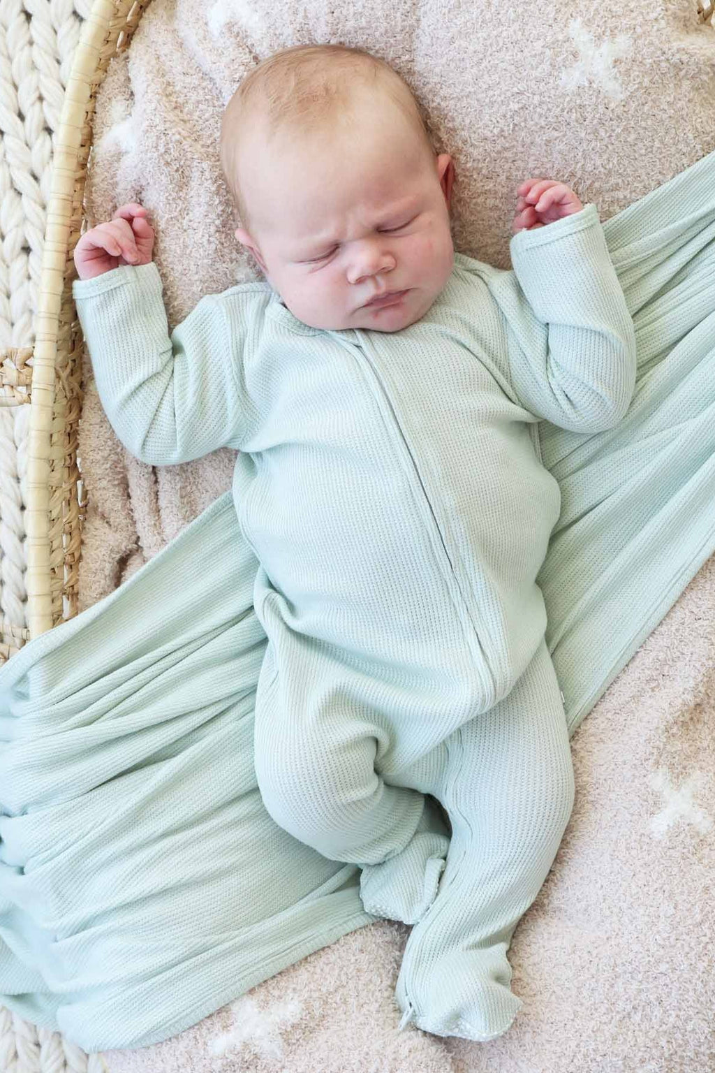 Pistachio Waffle Bamboo Zipper Footie