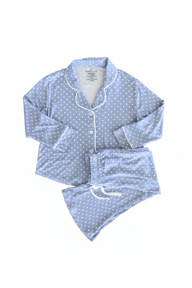 Girl's Two Piece Flare Lounge Set | Snuggle Spots Blue