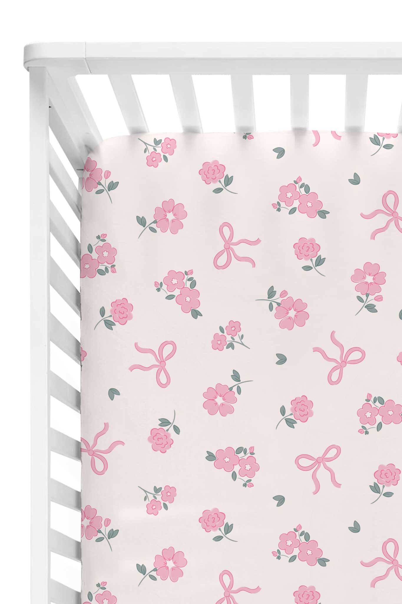 Ribbon & Roses Crib Sheet | Pink