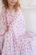 Ribbon & Roses Double Sided Bamboo Blanket | Pink