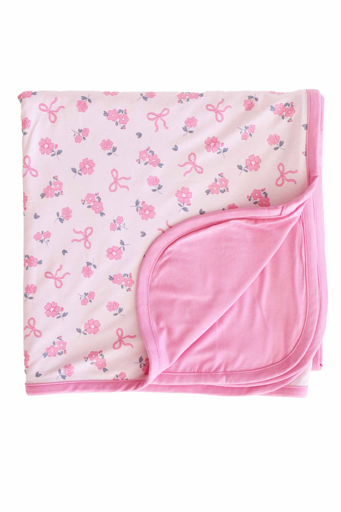 Ribbon & Roses Double Sided Bamboo Blanket | Pink