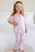 Girl's Two Piece Flare Lounge Set | Ribbon & Roses Pink