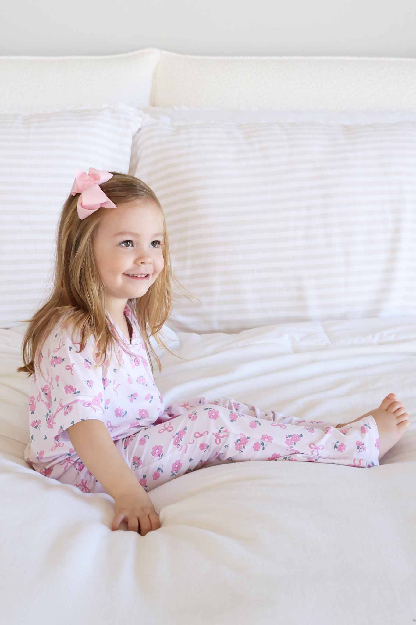 Girl's Two Piece Flare Lounge Set | Ribbon & Roses Pink