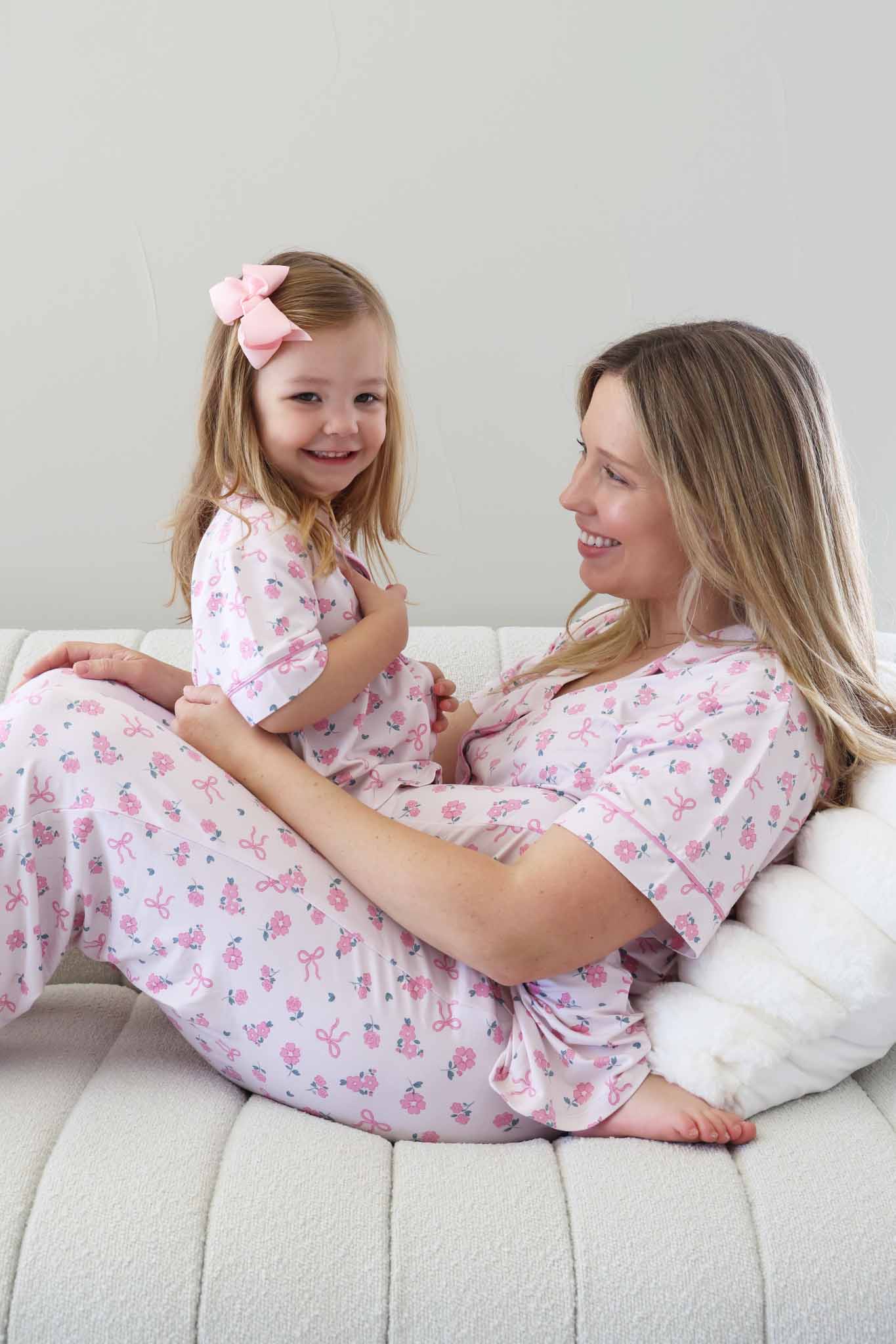 Girl's Two Piece Flare Lounge Set | Ribbon & Roses Pink