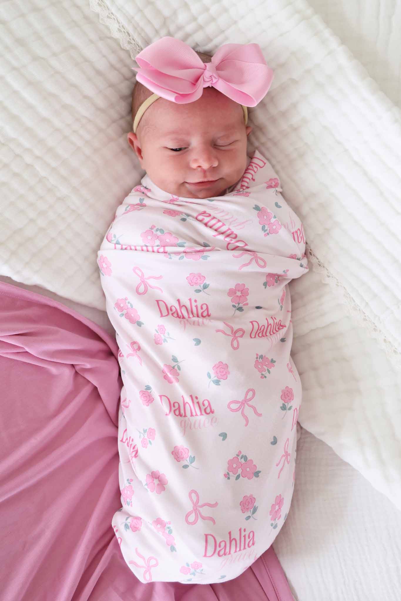 Ribbon & Roses Personalized Swaddle Blanket | Pink