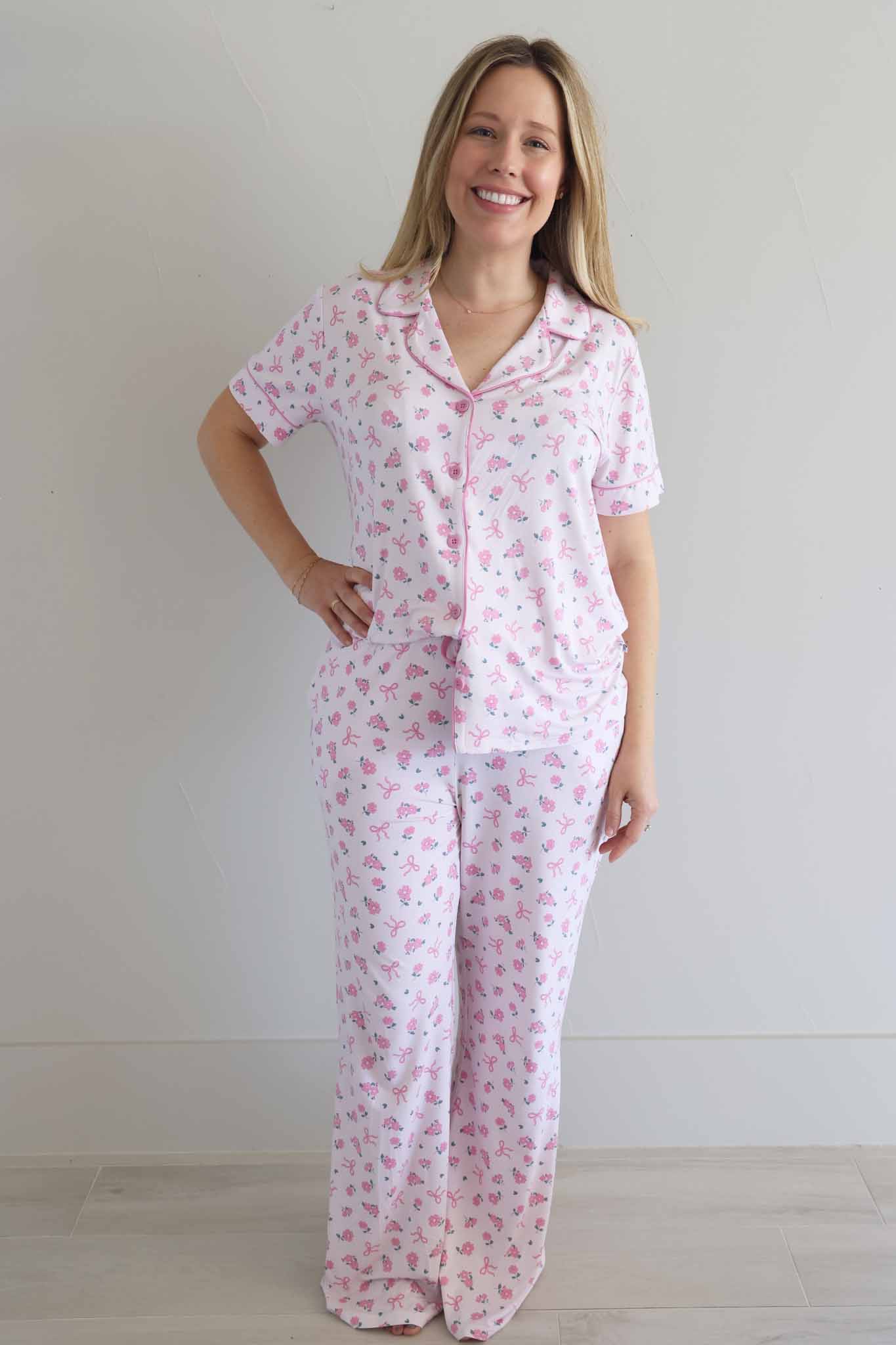 Women's Two Piece Flare Lounge Set | Ribbon & Roses Pink
