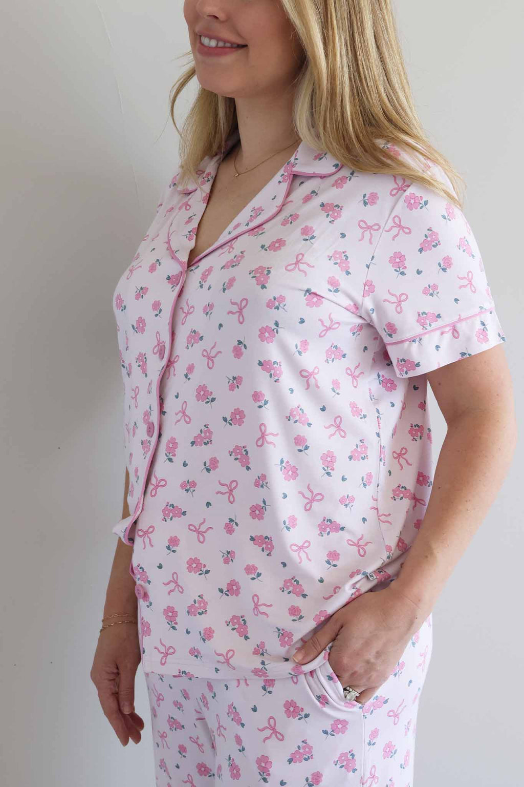 Women's Two Piece Flare Lounge Set | Ribbon & Roses Pink