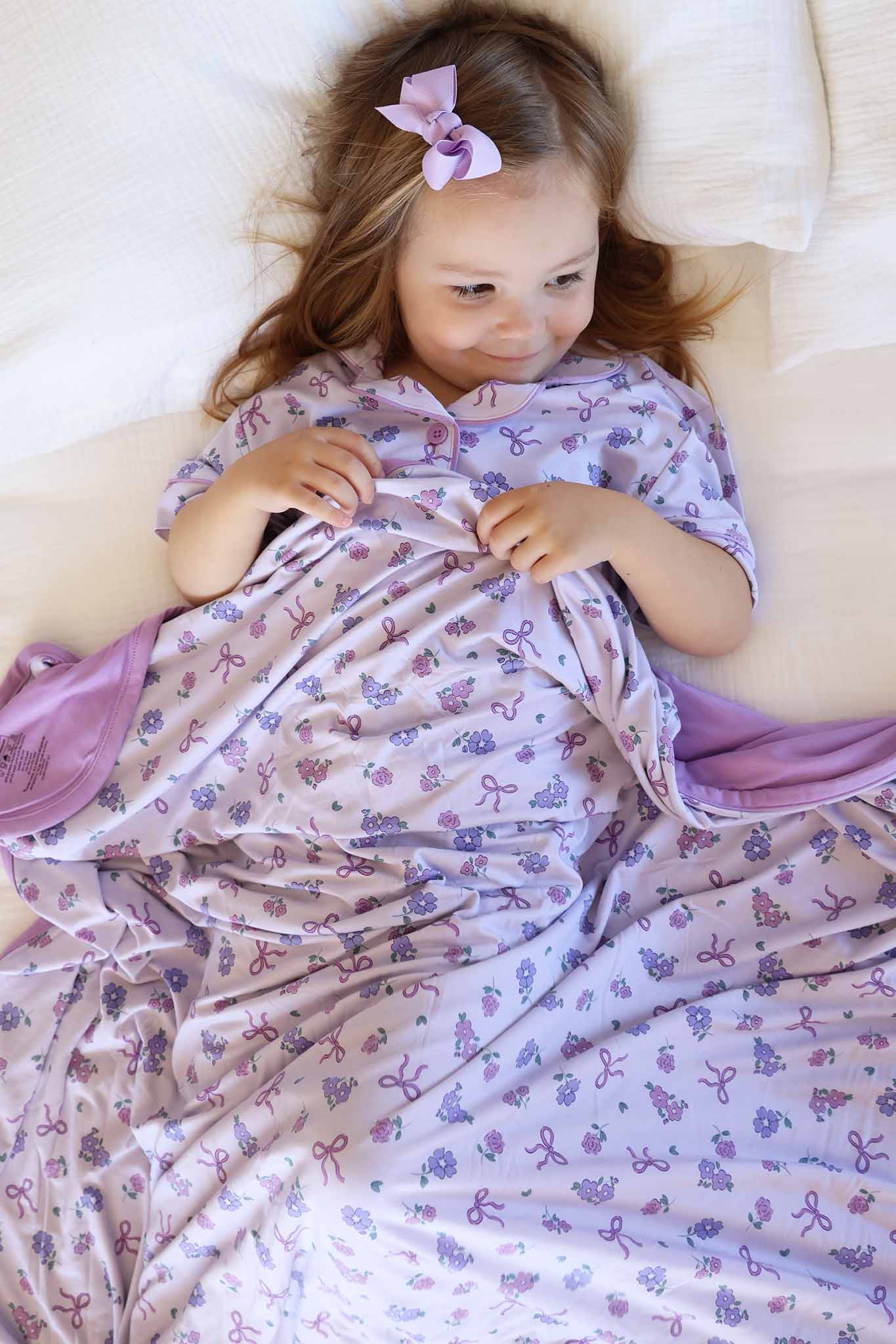 Ribbon & Roses Double Sided Bamboo Blanket | Purple