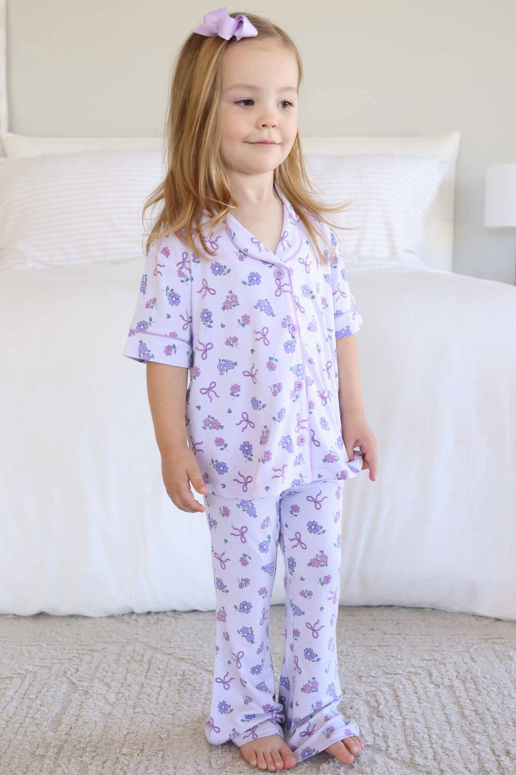 Girl's Two Piece Flare Lounge Set | Ribbon & Roses Purple