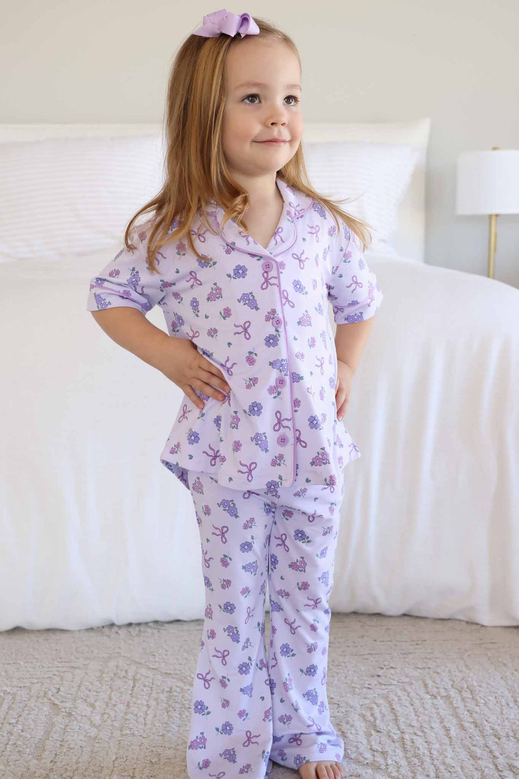 Girl's Two Piece Flare Lounge Set | Ribbon & Roses Purple