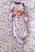 Ribbon & Roses Newborn Baby Knot Gown & Hat Set | Purple