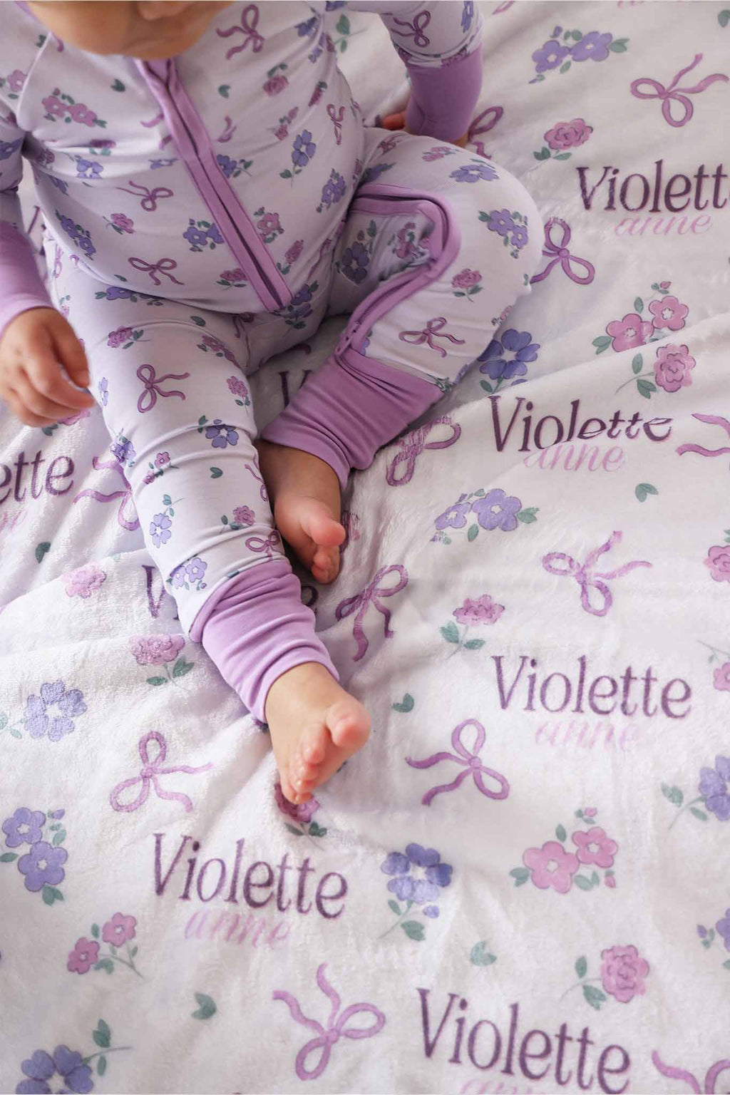 Ribbon & Roses Personalized Kids Blanket | Purple