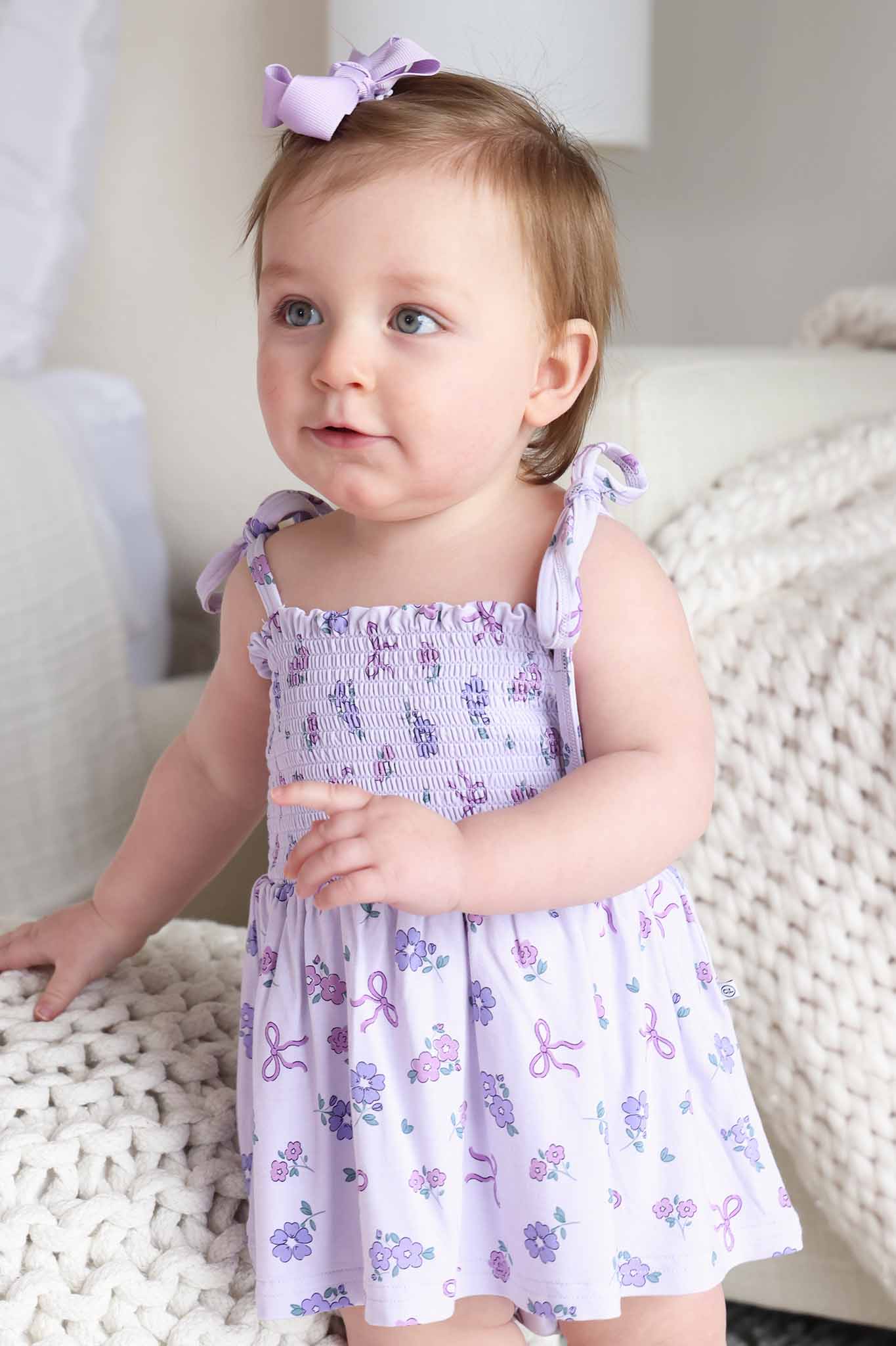Smocked Twirl Bodysuit | Ribbon & Roses Purple