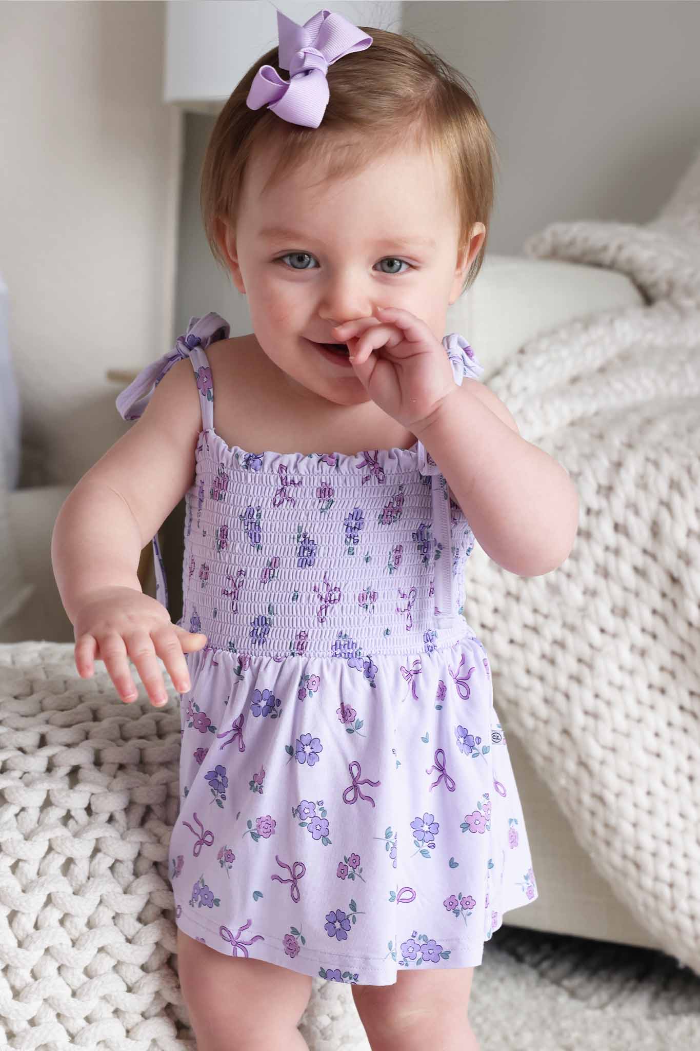 Smocked Twirl Bodysuit | Ribbon & Roses Purple