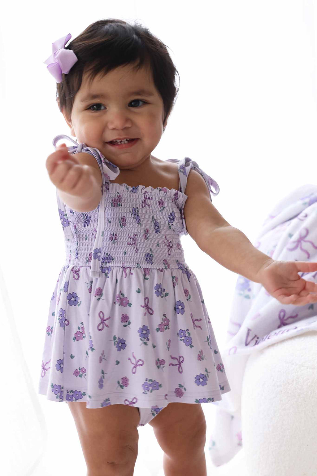 Smocked Twirl Bodysuit | Ribbon & Roses Purple