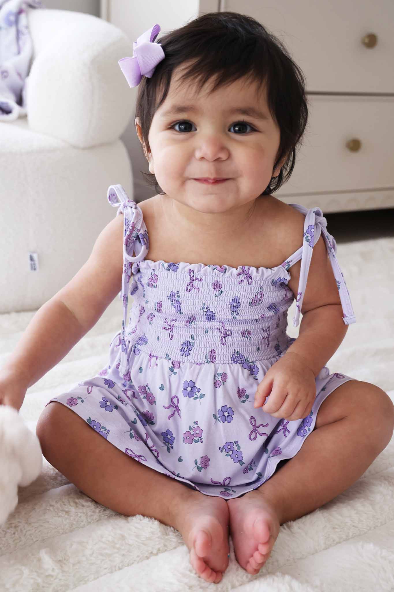 Smocked Twirl Bodysuit | Ribbon & Roses Purple