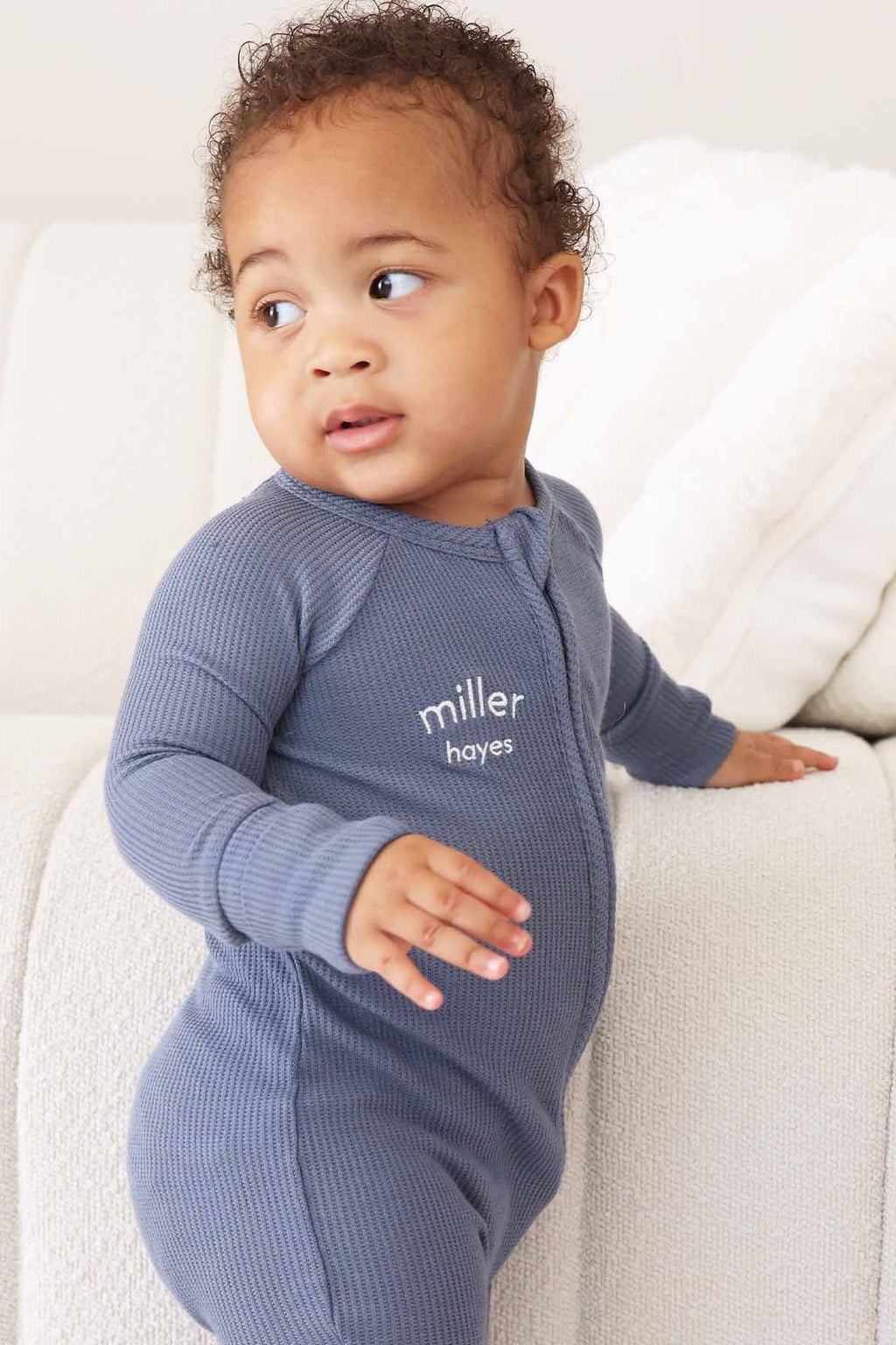 Embroidered Bamboo Waffle Convertible Zip Rompers | Mountain Haze