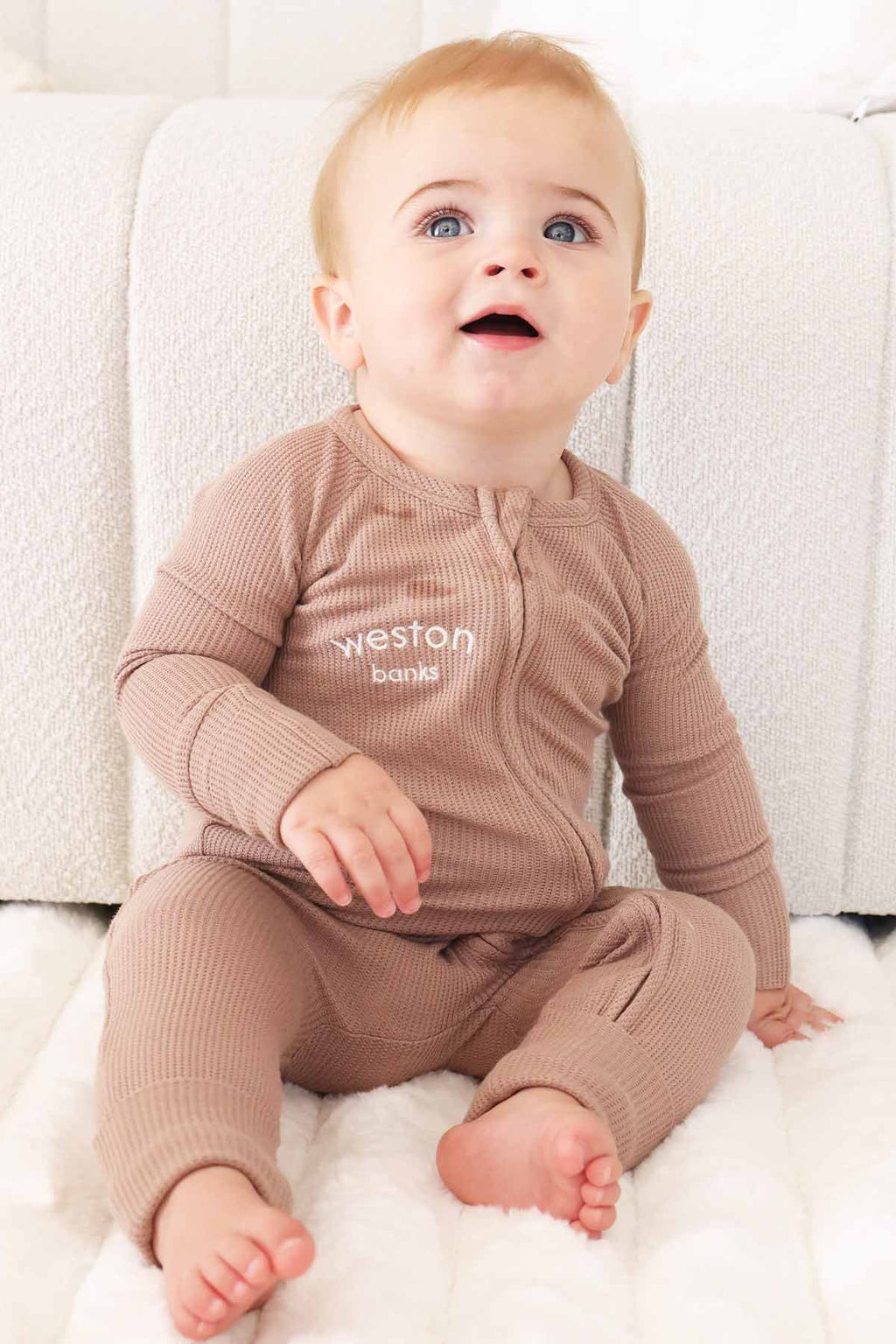 Embroidered Bamboo Waffle Convertible Zip Romper | Cocoa