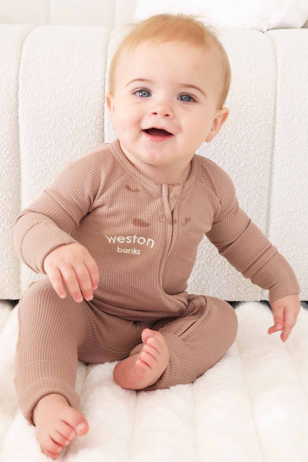 Embroidered Bamboo Waffle Convertible Zip Romper | Cocoa