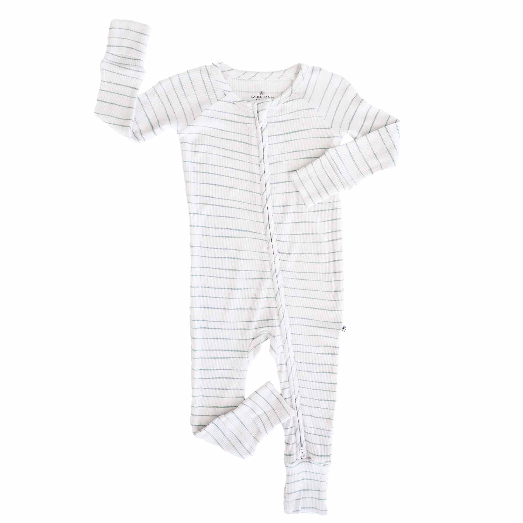 Sage's Stripes Bamboo Waffle Convertible Zip Romper