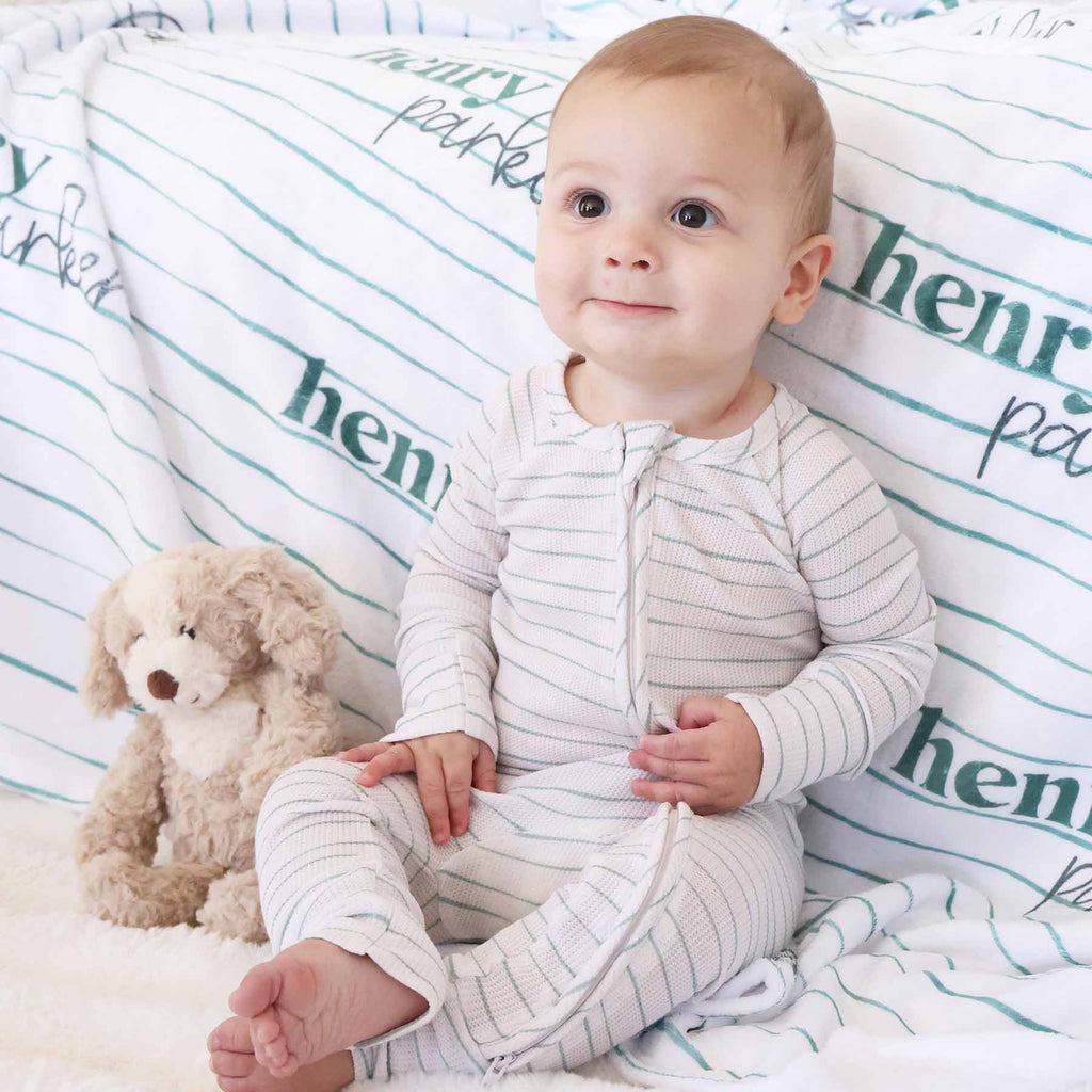 Sage's Stripes Bamboo Waffle Convertible Zip Romper
