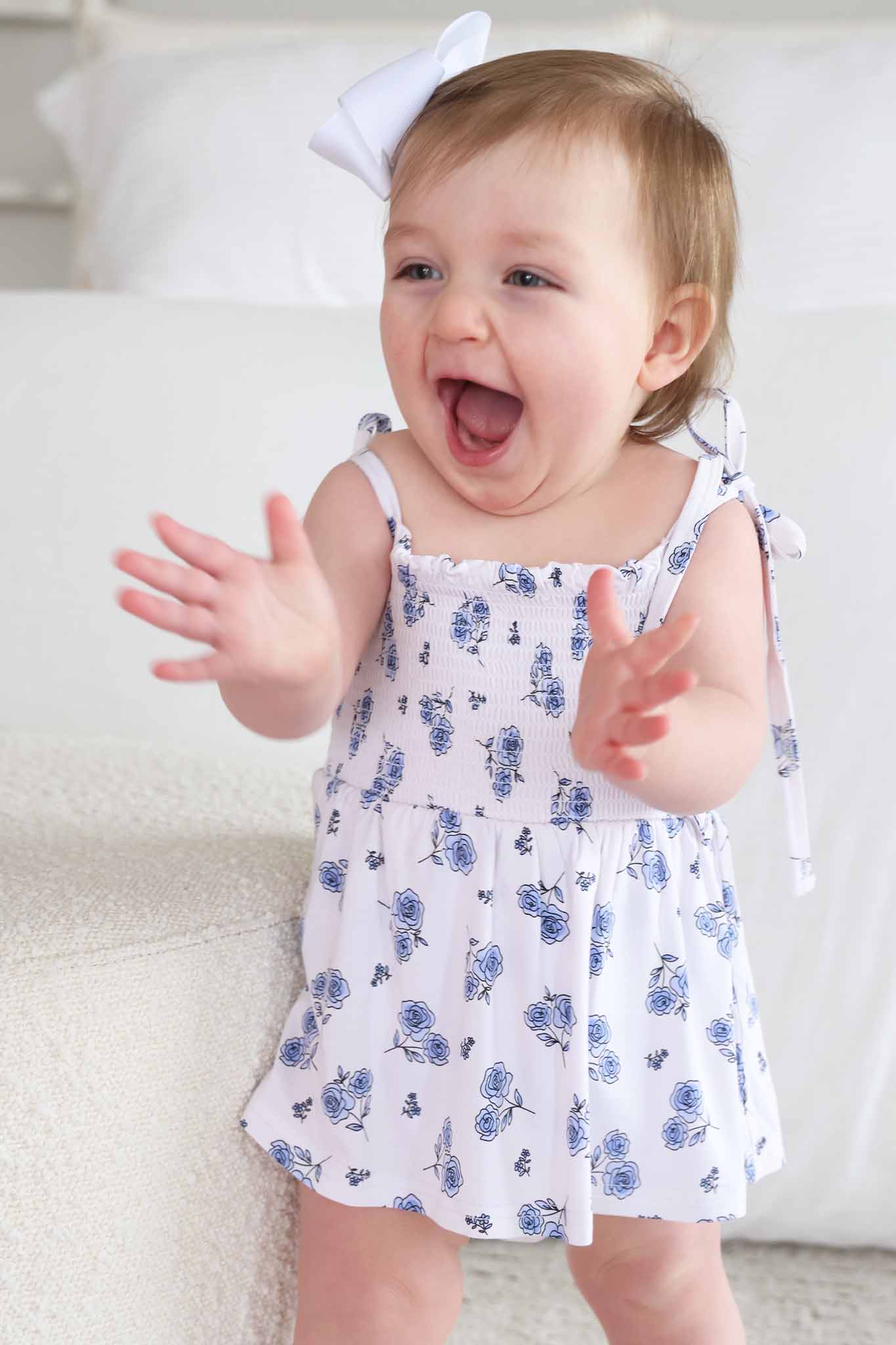 Smocked Twirl Bodysuit | Sapphire Garden
