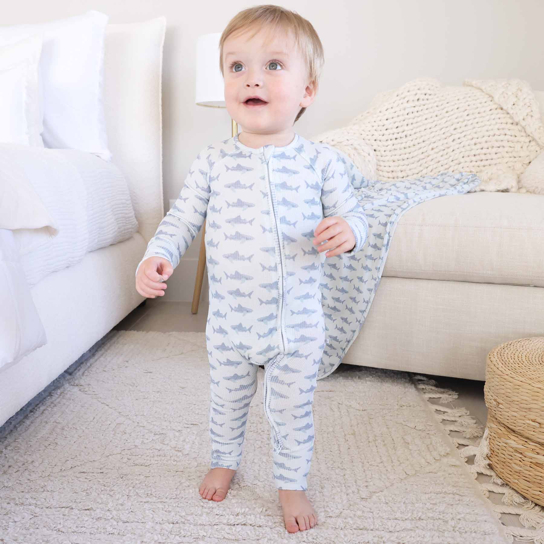 Fins Up Bamboo Waffle Convertible Zip Romper