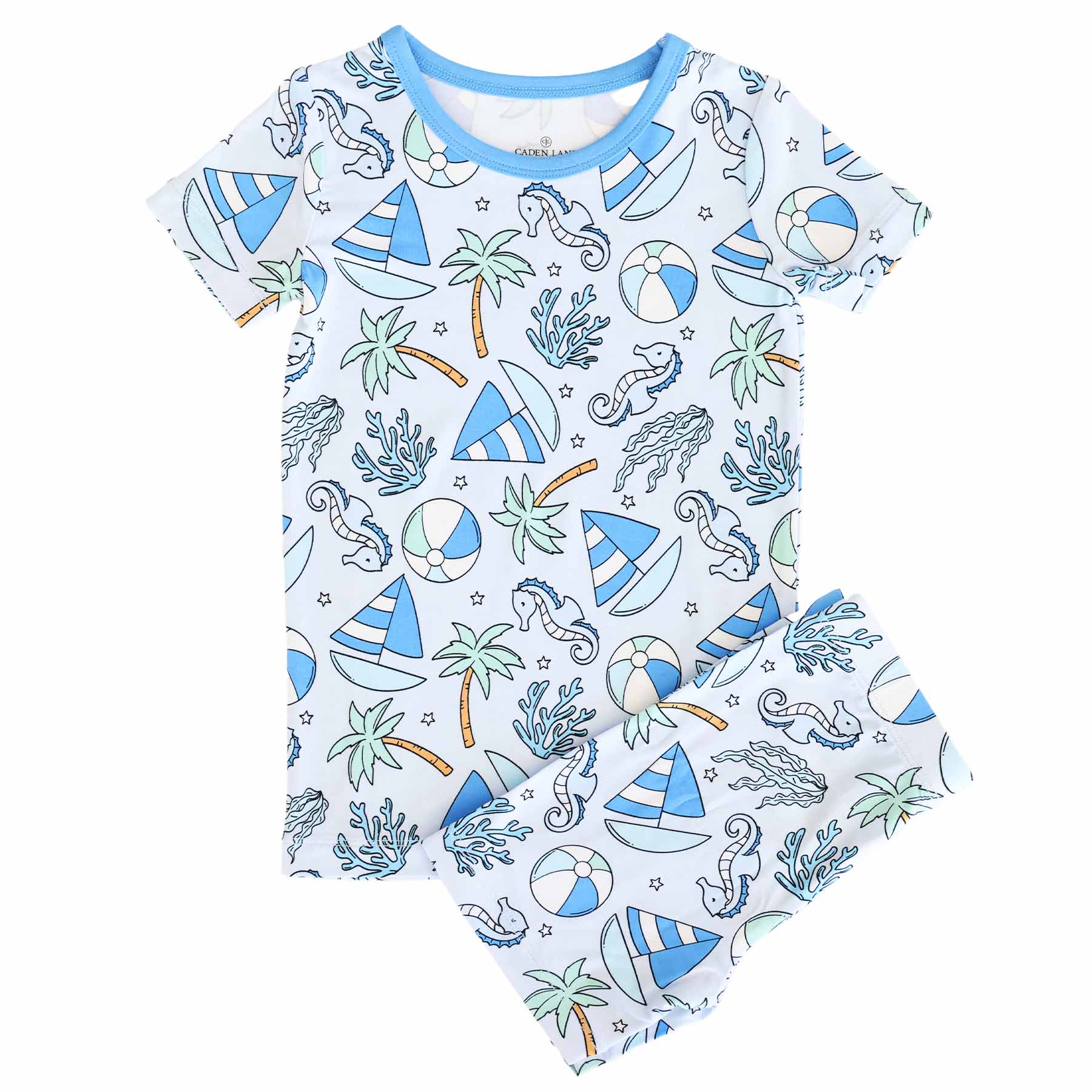 Two Piece Short Pajama Set | Tiny Tides Blue