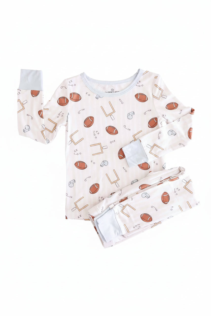 Tiny Touchdowns Two Piece Pajama Set | Neutral