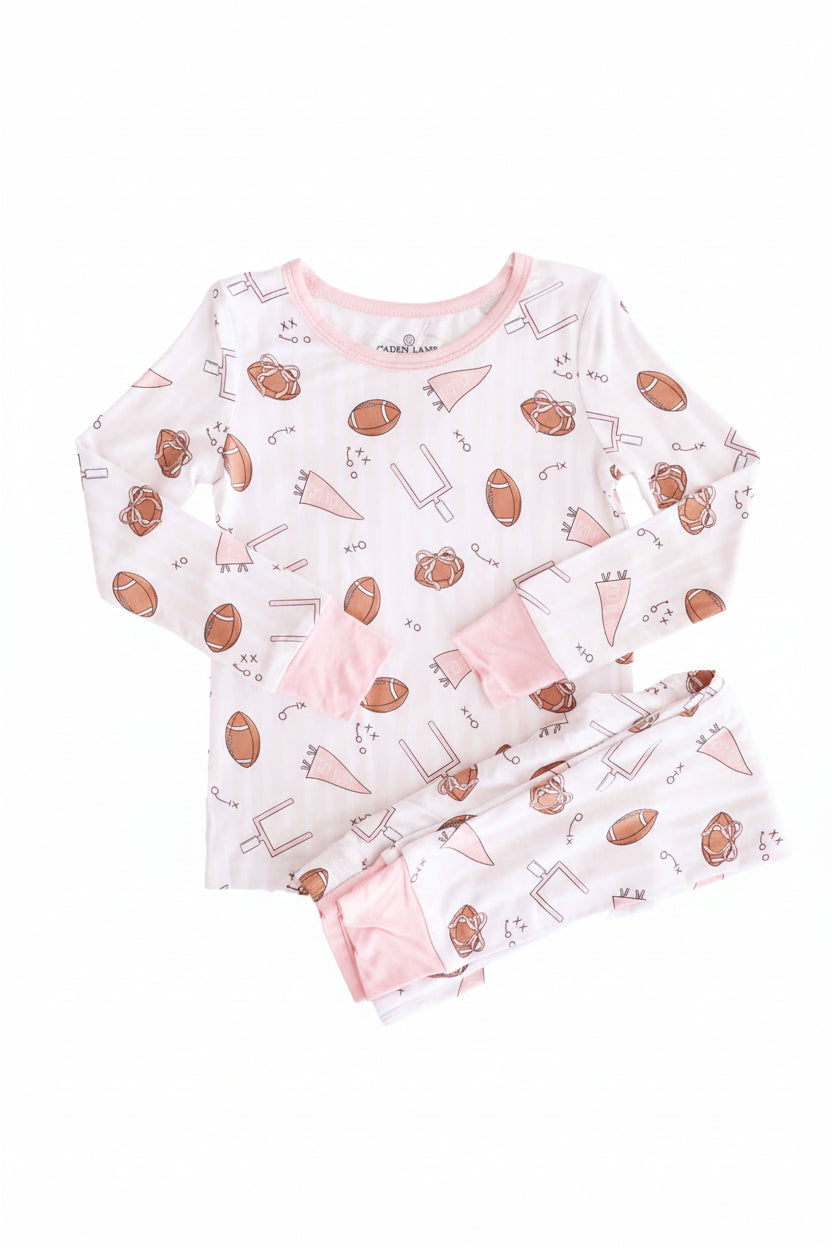 Tiny Touchdowns Two Piece Pajama Set | Pink