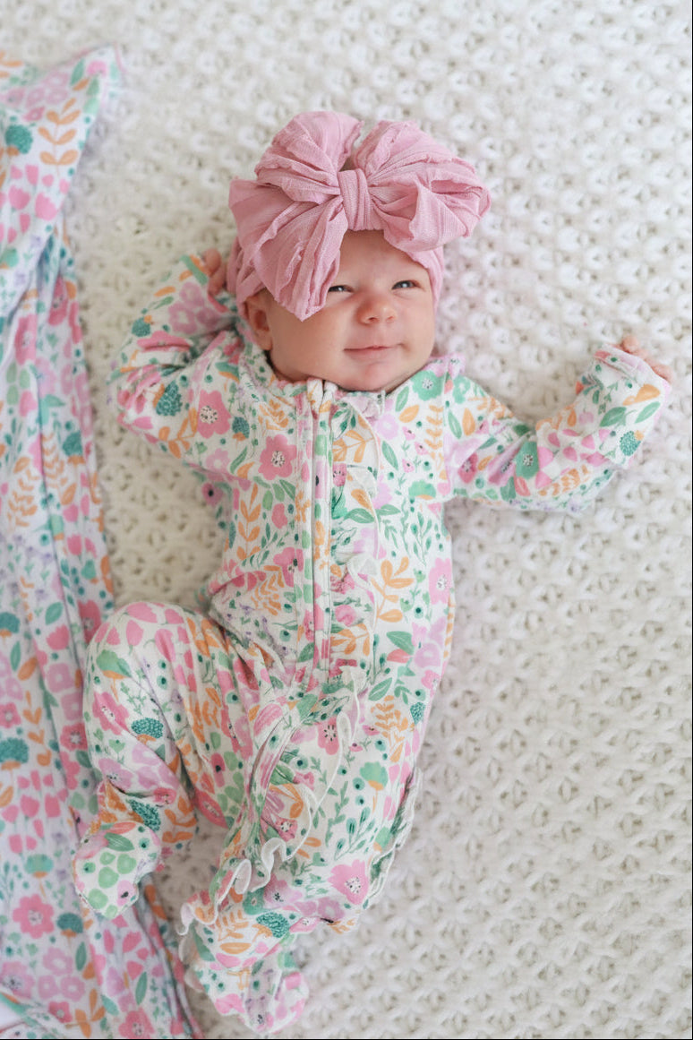Willow's Whimsy Floral Ruffle Zipper Footie